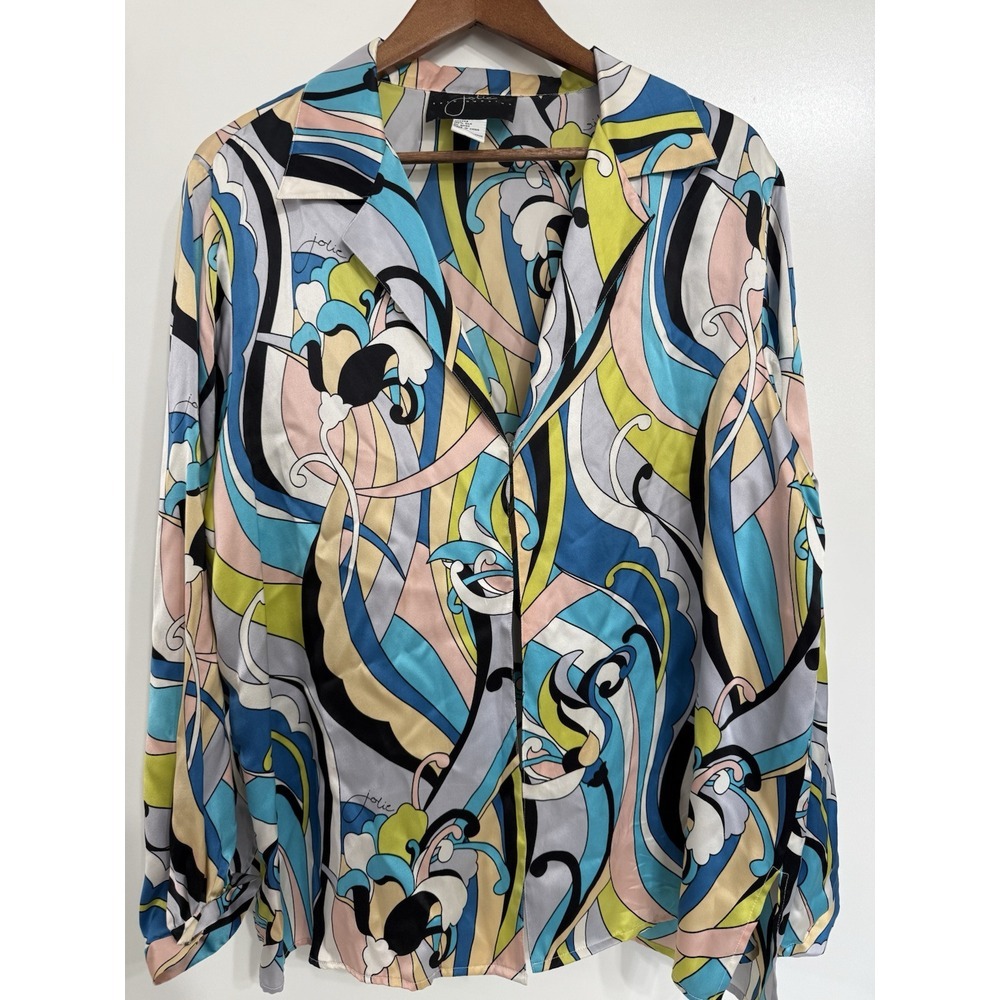 Jolie Eric Gaskins‎ Women's Silk 1x Art To Wear Multicolor Abstract Open Front